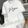 Summer Casual Papa Print T-Shirt for Men, Crew Neck, Short Sleeve, Geometric Pattern, Regular Fit, for Sports & Outdoor Activities