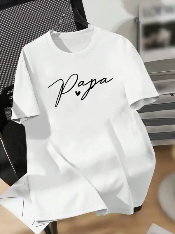 Summer Casual Papa Print T-Shirt for Men, Crew Neck, Short Sleeve, Geometric Pattern, Regular Fit, for Sports & Outdoor Activities
