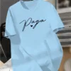 Summer Casual Papa Print T-Shirt for Men, Crew Neck, Short Sleeve, Geometric Pattern, Regular Fit, for Sports & Outdoor Activities