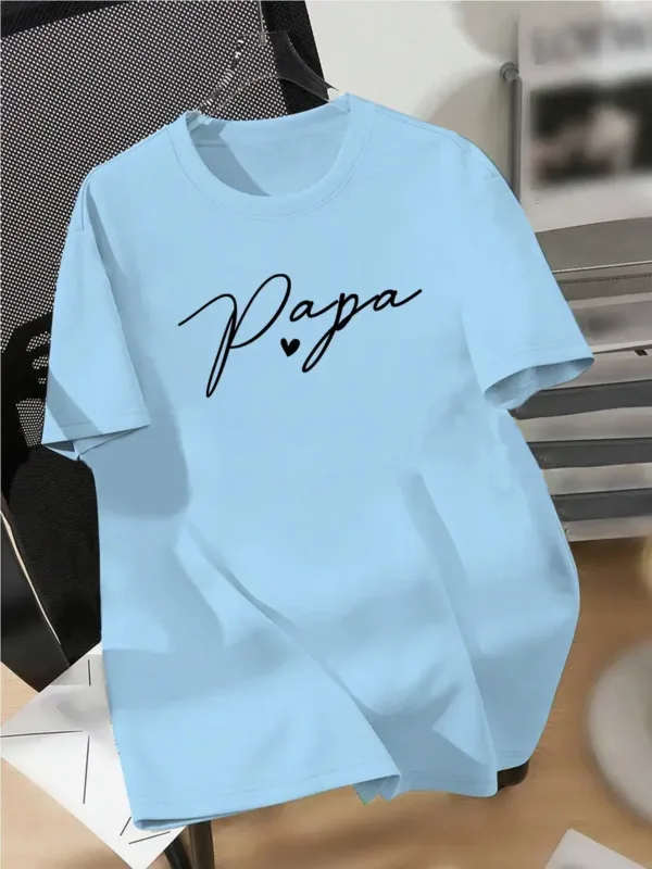 Summer Casual Papa Print T-Shirt for Men, Crew Neck, Short Sleeve, Geometric Pattern, Regular Fit, for Sports & Outdoor Activities