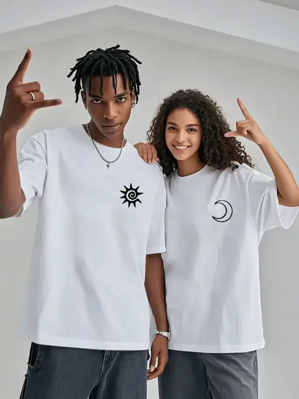 Couple Matching T-Shirt With Romantic Sun and Moon Print Design, The Best Family Matching Gift