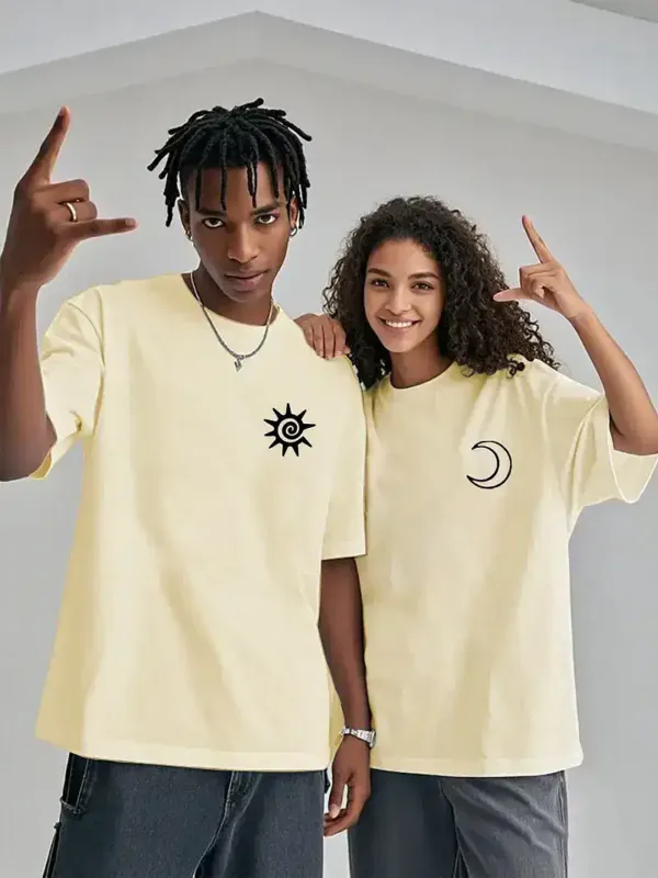 Couple Matching T-Shirt With Romantic Sun and Moon Print Design, The Best Family Matching Gift