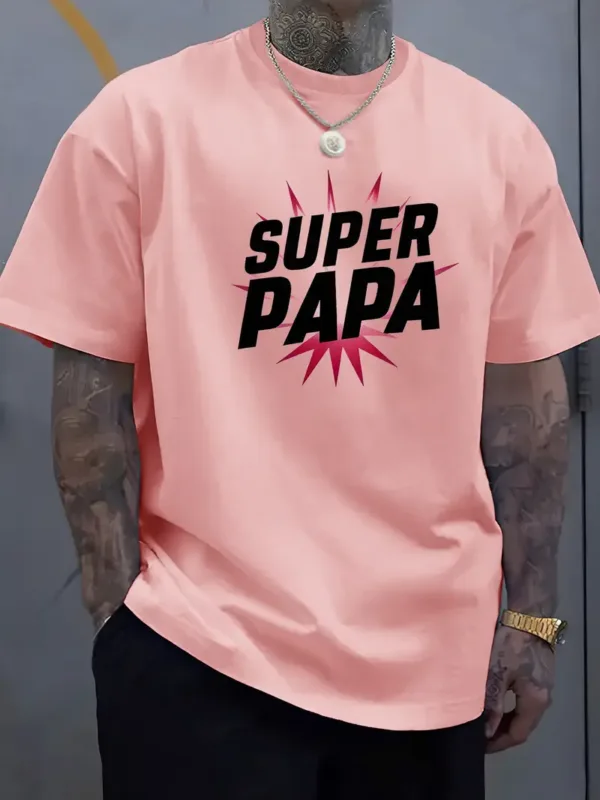 Super Dad Graphic Tee - Men'S Casual Summer T-Shirt with Soft Ribbed Collar, Slight Stretch, Perfect Father's Day Gift, Casual Summer Wear