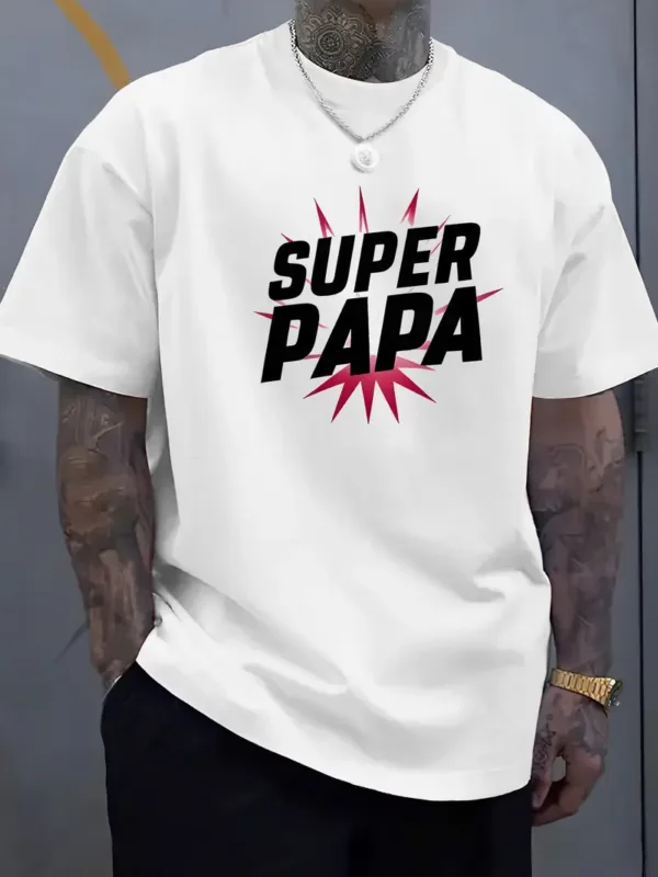 Super Dad Graphic Tee - Men'S Casual Summer T-Shirt with Soft Ribbed Collar, Slight Stretch, Perfect Father's Day Gift, Casual Summer Wear