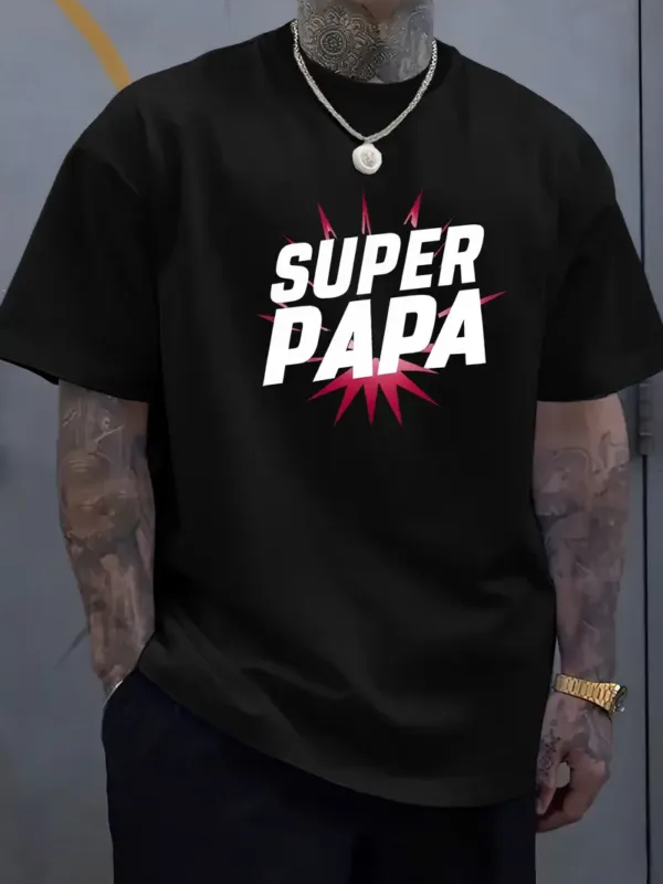 Super Dad Graphic Tee - Men'S Casual Summer T-Shirt with Soft Ribbed Collar, Slight Stretch, Perfect Father's Day Gift, Casual Summer Wear
