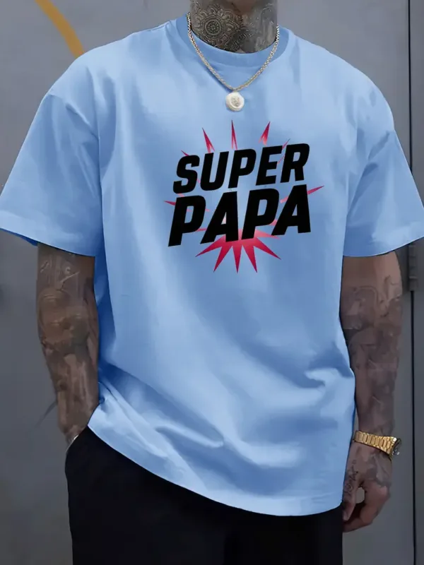 Super Dad Graphic Tee - Men'S Casual Summer T-Shirt with Soft Ribbed Collar, Slight Stretch, Perfect Father's Day Gift, Casual Summer Wear