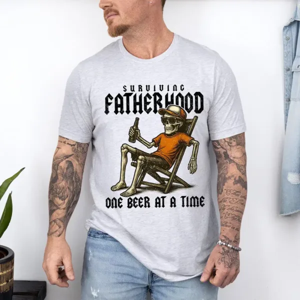 Surviving Fatherhood One Beer At A Time T-Shirt, Funny Dad, Skeleton Dad Shirt, Drinking Husband, Fatherhood Shirt, Father's Day Gift