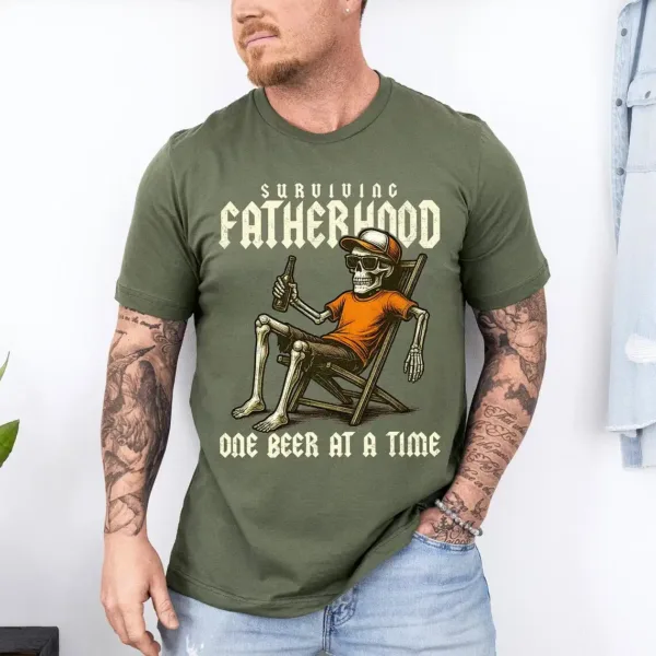 Surviving Fatherhood One Beer At A Time T-Shirt, Funny Dad, Skeleton Dad Shirt, Drinking Husband, Fatherhood Shirt, Father's Day Gift