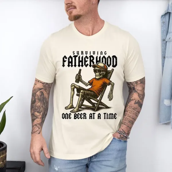Surviving Fatherhood One Beer At A Time T-Shirt, Funny Dad, Skeleton Dad Shirt, Drinking Husband, Fatherhood Shirt, Father's Day Gift
