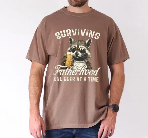 Surviving Fatherhood One Beer At A Time, Funny Father Tee, Drinking Husband, Fathers Day Gift, Gift for Dad, Sarcastic Dad Grandpa T-Shirt