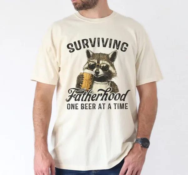 Surviving Fatherhood One Beer At A Time, Funny Father Tee, Drinking Husband, Fathers Day Gift, Gift for Dad, Sarcastic Dad Grandpa T-Shirt