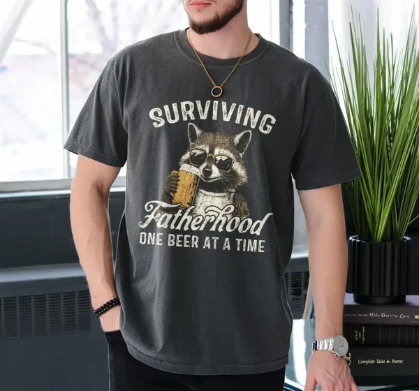 Surviving Fatherhood One Beer At A Time, Funny Father Tee, Drinking Husband, Fathers Day Gift, Gift for Dad, Sarcastic Dad Grandpa T-Shirt
