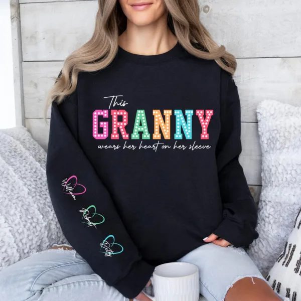 This Mama/Grandma/Nana Wears Her Heart on Her Sleeve, Custom Kids Names, The Best Mothers Day Gift