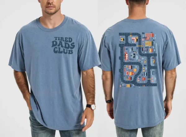 Tired Dads Club T-Shirt, Cute Tired Dads Club, Play Cars On Dad's Back, Mat Road Car Race Track Shirt, Father's Day Gift