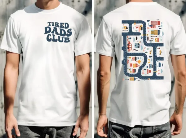 Tired Dads Club T-Shirt, Cute Tired Dads Club, Play Cars On Dad's Back, Mat Road Car Race Track Shirt, Father's Day Gift