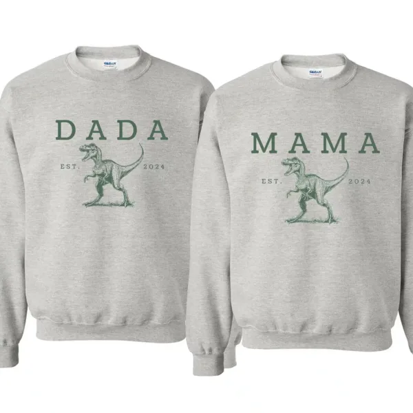 Two-Rex-Mommy-and-Me-Shirts-2.webp Two Rex Mommy and Me Crewneck, Dinosaur Custom Rex Sweatshirt, Mother's Day, Father's Day, Couple Matching Sweatshirt, The Best Family Holiday Gift