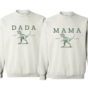 Two-Rex-Mommy-and-Me-Shirts-3.webp Two Rex Mommy and Me Crewneck, Dinosaur Custom Rex Sweatshirt, Mother's Day, Father's Day, Couple Matching Sweatshirt, The Best Family Holiday Gift