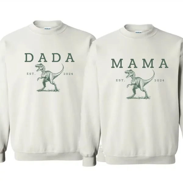 Two-Rex-Mommy-and-Me-Shirts-3.webp Two Rex Mommy and Me Crewneck, Dinosaur Custom Rex Sweatshirt, Mother's Day, Father's Day, Couple Matching Sweatshirt, The Best Family Holiday Gift
