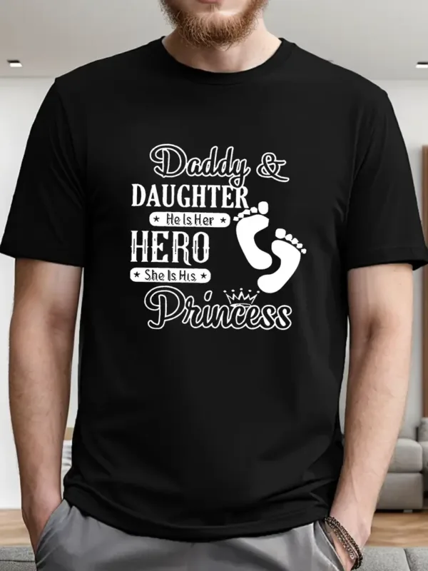 Unique Dad And Daughter Bonding Print T-Shirt - Soft, Breathable, Casual Short Sleeve Tee For Men, Perfect Summer Wear, Great Gift Idea