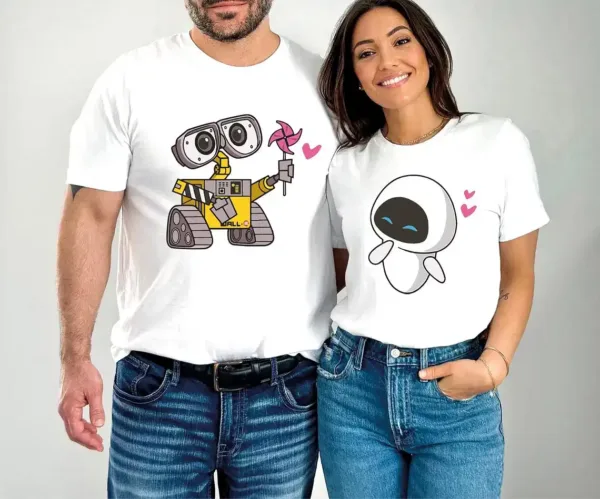 Wall-E-and-Eve-Shirt-Star-Wars-Couple-Tee-1.webp Couples Matching T-Shirt With Wall E and Eve Print Design, The Best Family Matching Gift