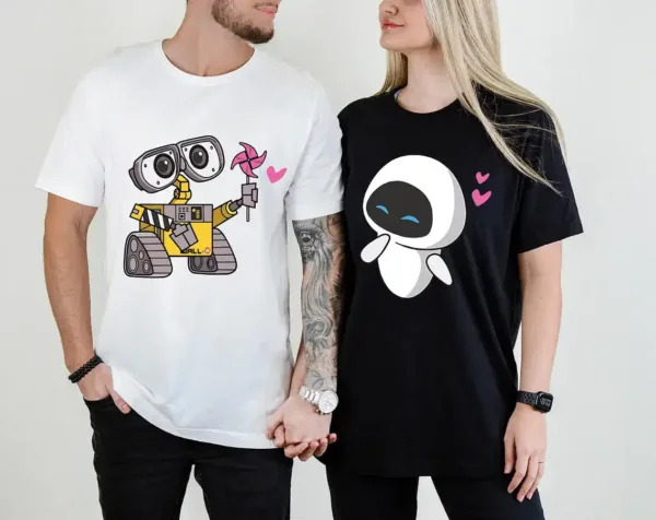 Wall-E-and-Eve-Shirt-Star-Wars-Couple-Tee-3.webp Couples Matching T-Shirt With Wall E and Eve Print Design, The Best Family Matching Gift