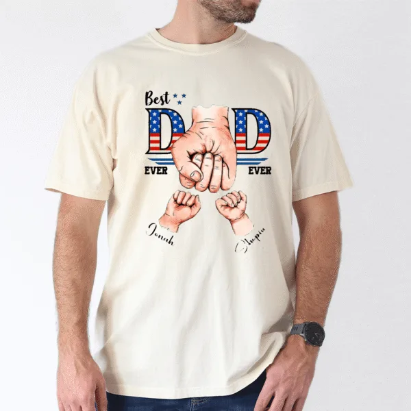 best-dad-ever-ever-custom-kids-names-usa-flag-shirt-3-1.png Best Dad Ever Ever, Custom Kids' Names USA Flag T-Shirt - The Best Father's Day Gift