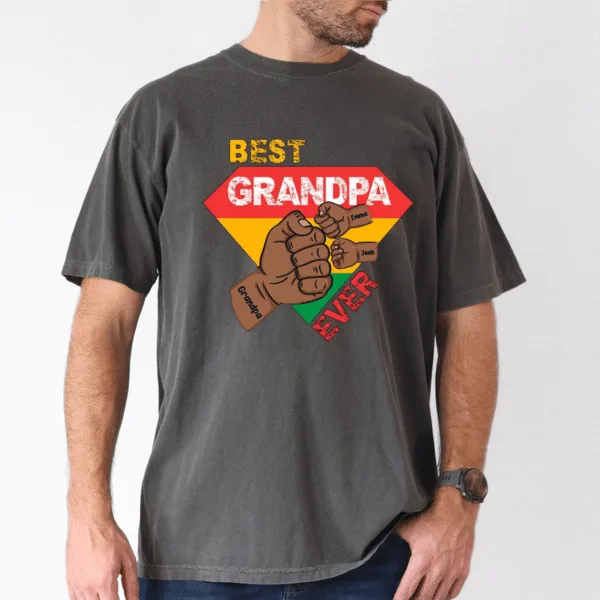 custom-grandpa-gift-black-grandpa-with-fist-bump-and-grandkids-names-2-1.png Custom Grandpa Gift, Black Grandpa with Fist Bump and Grandkids Names T-Shirt - The Best Father's Day Gift