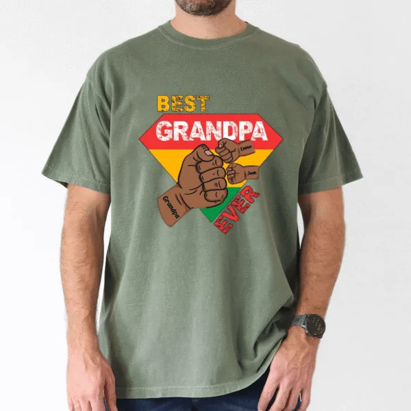 custom-grandpa-gift-black-grandpa-with-fist-bump-and-grandkids-names-3-1.png Custom Grandpa Gift, Black Grandpa with Fist Bump and Grandkids Names T-Shirt - The Best Father's Day Gift