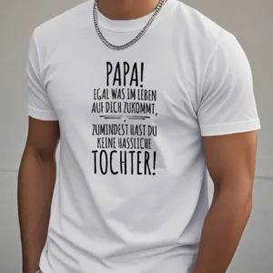 german-dad-daughter-1.webp German Dad Daughter T-Shirt - Black Geometric Graphic Print with Superhero Dad French Quote, Casual Short Sleeve Round Neck Summer Tee