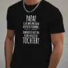German Dad Daughter T-Shirt - Black Geometric Graphic Print with Superhero Dad French Quote, Casual Short Sleeve Round Neck Summer Tee
