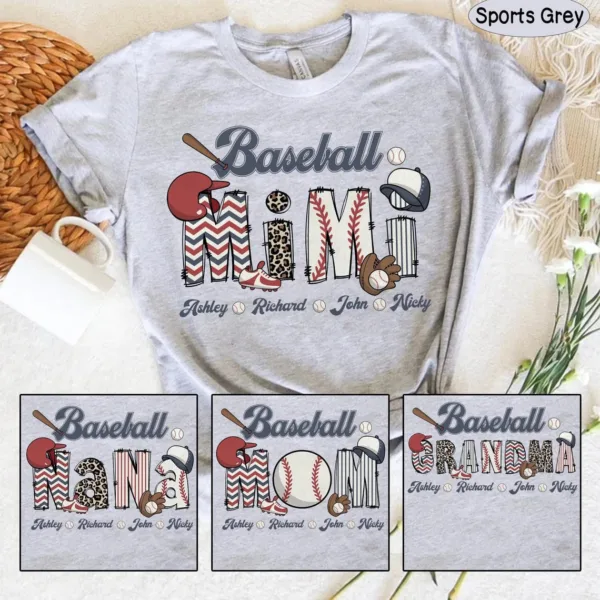 Personalized Baseball Grandma T-Shirt, Custom Baseball Mom with Kid's Name Shirt, Baseball Mimi Nana Tee -  The Best Mothers Day Gift
