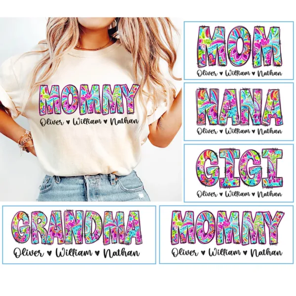t-shirt-mockup-action-1.png Custom Grandma, Floral Boho Mommy, Personalized Gigi, Floral Mama T-Shirt - The Best Mother's Day Gift