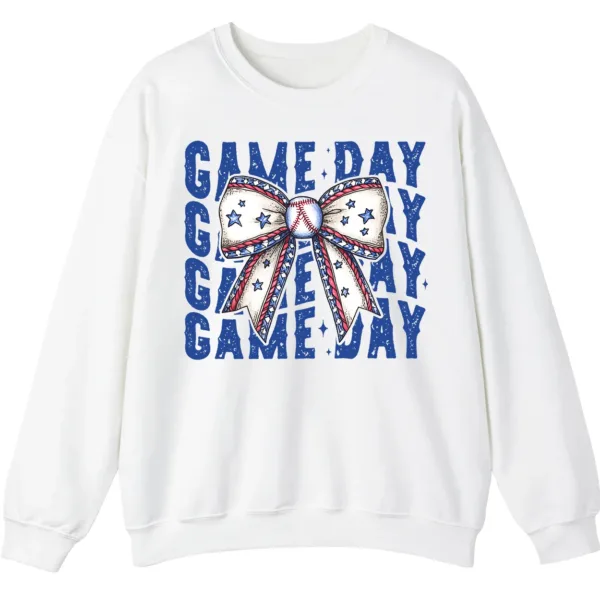 Game Day Baseball Bow Sweatshirt, Softball Star Ribbon Crewneck, Vintage Sports Fan Pullover, American Flag Bow