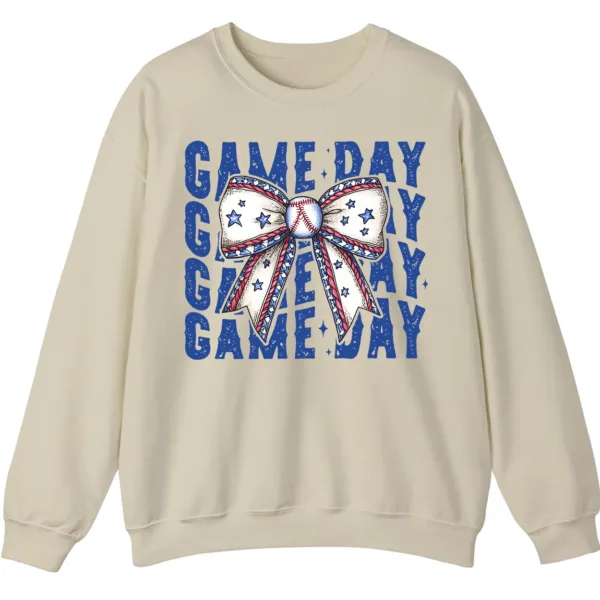 Game Day Baseball Bow Sweatshirt, Softball Star Ribbon Crewneck, Vintage Sports Fan Pullover, American Flag Bow