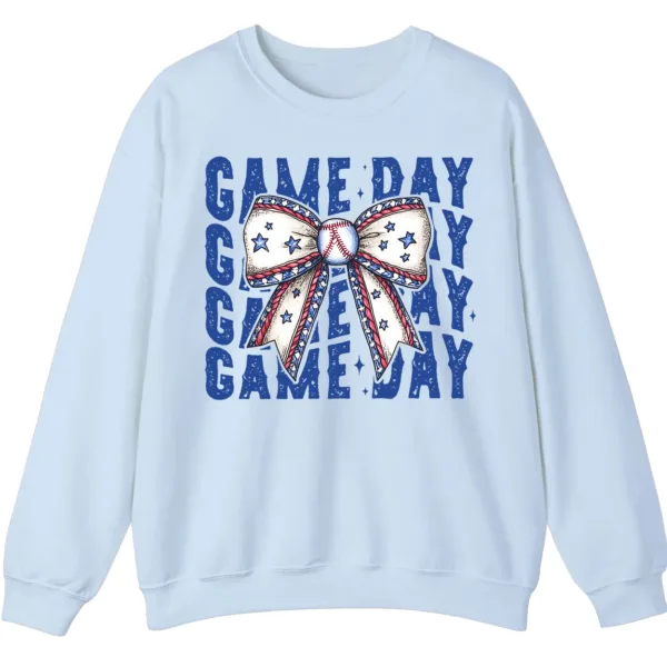 Game Day Baseball Bow Sweatshirt, Softball Star Ribbon Crewneck, Vintage Sports Fan Pullover, American Flag Bow