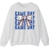 Game Day Baseball Bow Sweatshirt, Softball Star Ribbon Crewneck, Vintage Sports Fan Pullover, American Flag Bow