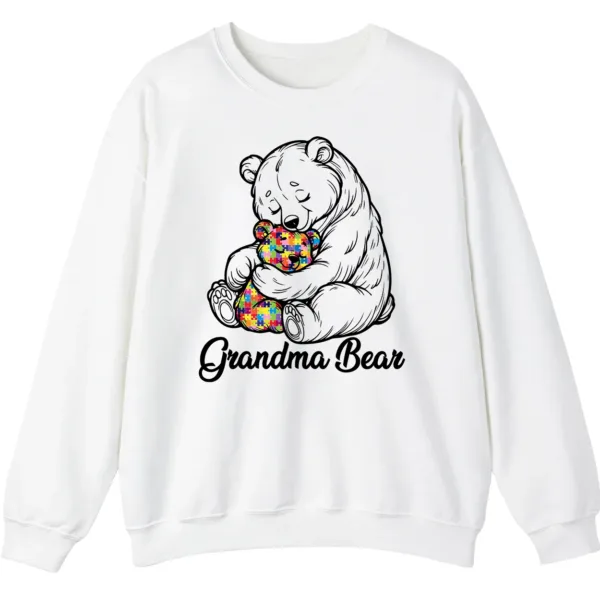 5.0 Autism Grandma Bear Sweatshirt, Puzzle Piece Teddy Bear Hug Support Gift