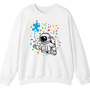 Astronaut Puzzle Piece Balloon Autism Awareness Sweatshirt, Spaceman Crewneck