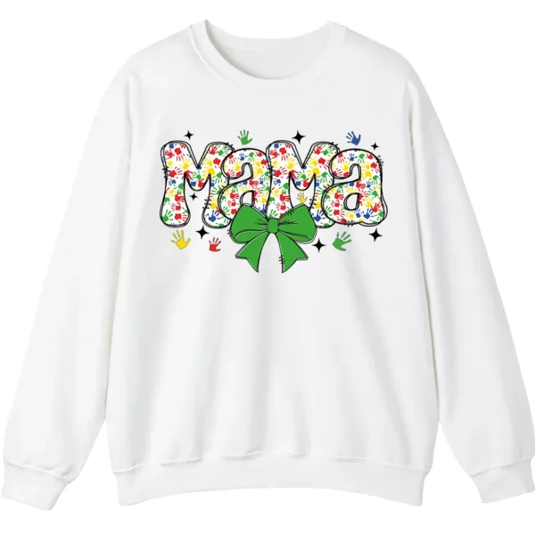 Proud Autism Mama Handprint Sweatshirt, Colorful Handprint Letters Crewneck