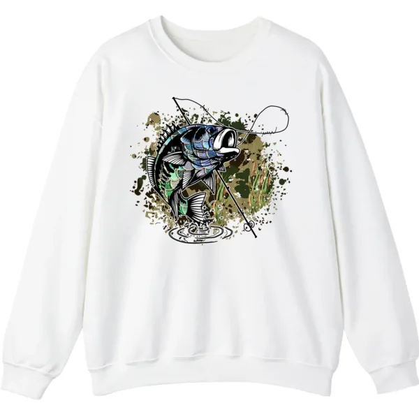 Largemouth Bass Fishing Sweatshirt - Camo Splash Art Crewneck