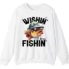 Wishin' I Was Fishin' Crewneck Sweatshirt - Funny Fishing Gift