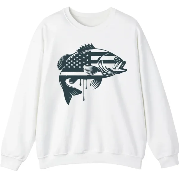 Patriotic Bass Fishing Crewneck Sweatshirt - USA Flag Fish Graphic