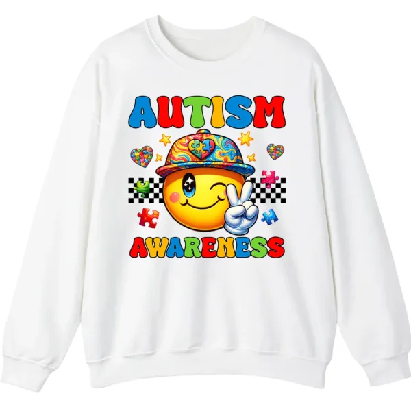Autism Awareness Smiley Face Sweatshirt, Cute Happy Face Neurodiversity Crewneck