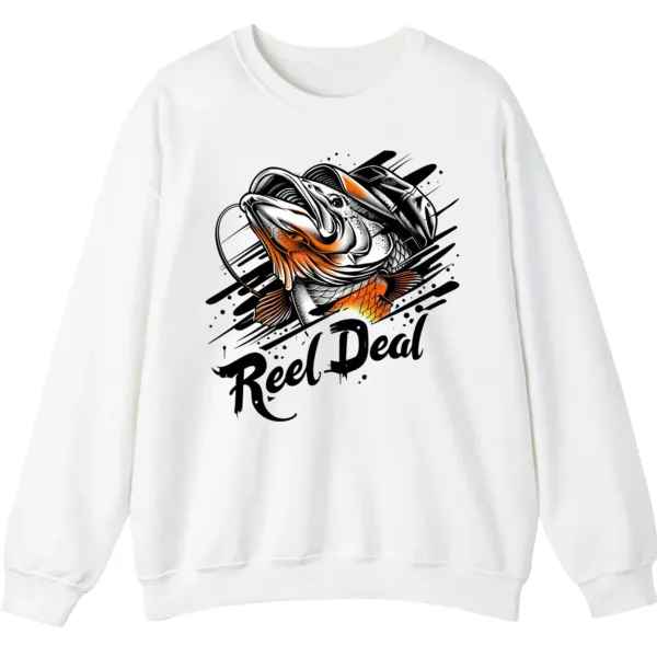 5.0 "Reel Deal" Fishing Crewneck Sweatshirt - Funny Bass Angler Pun