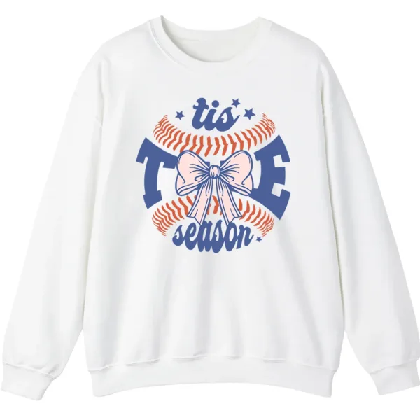 Baseball Christmas Crewneck Sweatshirt - 'Tis The Season Bow Graphic