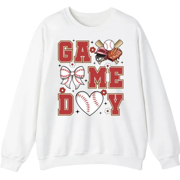 Baseball/Softball Mom Game Day Crewneck Sweatshirt - Cute Bow and Heart Graphic