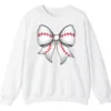 Cute Baseball Stitch Bow Crewneck Sweatshirt - Softball Mom Game Day Gift