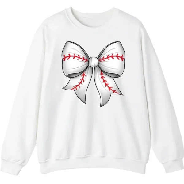 Cute Baseball Stitch Bow Crewneck Sweatshirt - Softball Mom Game Day Gift