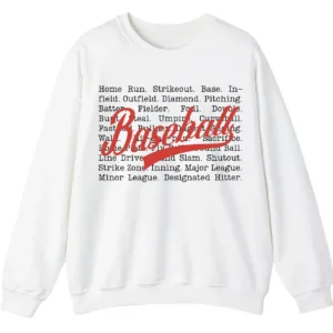 5.0 Baseball Terms Sweatshirt - Typographic Word List Crewneck Gift