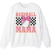 Pink Glitter Baseball Mama Sweatshirt, Checkered Softball Mom Crewneck, Game Day Bow Pullover, Retro Sports Parent Gift